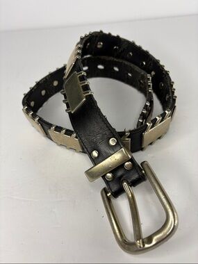 Vintage Black "Silver" Studs and Plate Accented Latigo Leather Belt